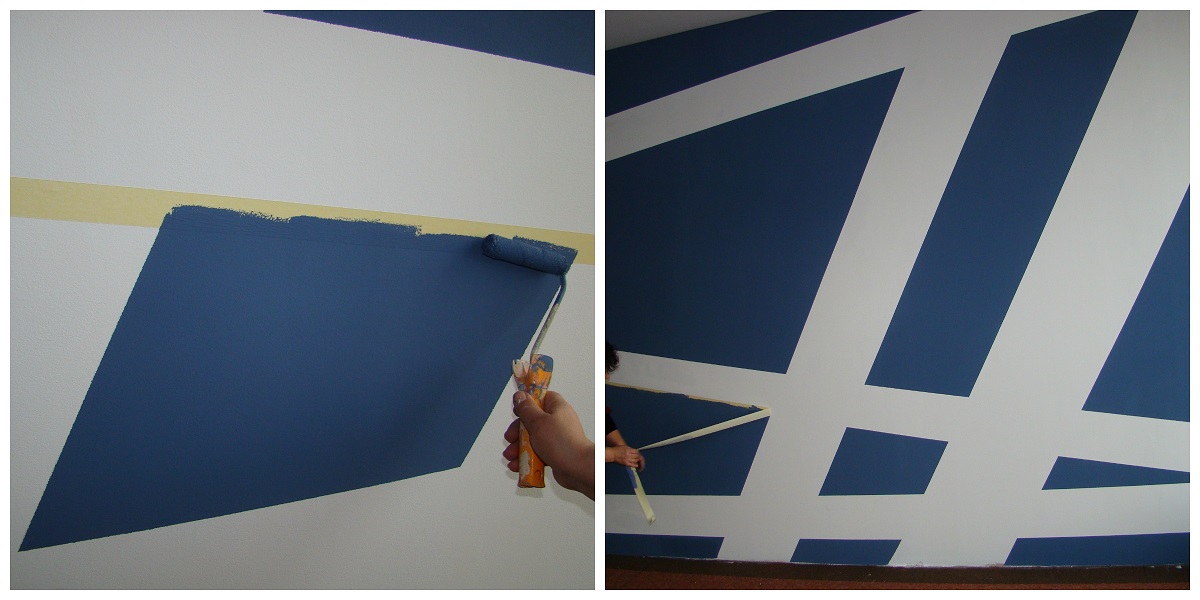 pasul 3 colorare perete model geometric